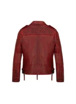 Back view of red leather blazer jacket for women – handmade lambskin