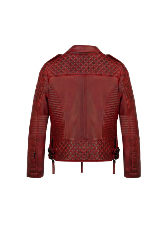 Back view of red leather blazer jacket for women – handmade lambskin